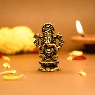 Ekhasa 100% Pure Brass Ganesha Idol | Pital Ganesh Murti for Car Dashboard | Decorative Showpiece  -  5.5 cm
