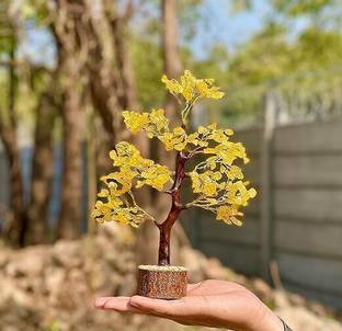 COLORSOFLIFE Indian Citrine Crystal Tree for Money, Reiki Healing, Vastu Correction Decorative Showpiece  -  24 cm