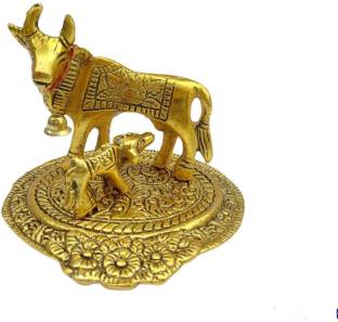 ARP CRAFTS Metal Religious Kamdhenu Cow with Calf Handmade Handicraft Decorative Showpiece Decorative Showpiece  -  8 cm