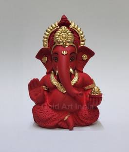 Gold Art India Red terracotta finish Ganesha idol for car dashboard & Home decor Decorative Showpiece  -  9 cm