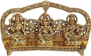 Neo Classic Laxmi Ganesh Saraswati Metal Murti Idol Showpiece (Prabhavali Frame Design) Decorative Showpiece  -  12.5 cm