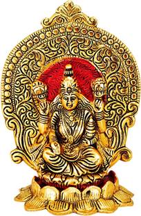 eCraftzone Brass Statue/Murti/Figure Lord Laxmi JI Size 6.7" X 3.8"Inch Gold Plated Decorative Showpiece  -  17 cm