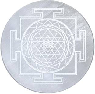 Crystal Divine Engraved Sri Yantra Selenite Plate to Charge Crystal Selenite Charging Plates Decorative Showpiece  -  10 cm