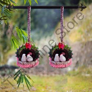 The Shine Store Artificial Birds Nest Hanging Made of Natural Grass Bird for Home Decor Combo Decorative Showpiece  -  26 cm