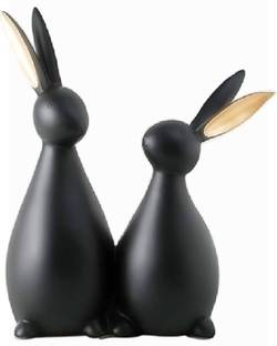 KUBER INDUSTRIES Attractive Design Ceramic Rabbit Couple Figurines(Matte Black) Decorative Showpiece  -  20 cm