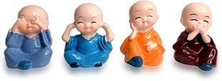 SCO Baby Monk Buddha Set Of 4 Statues for Car Dashboard Home Office | Baby Buddha Decorative Showpiece  -  5 cm