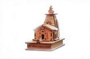 Timbuk2 Wooden Kedarnath Temple 3D with Nandi |Mini Model| Hand Crafted Wooden Temple Decorative Showpiece  -  9 cm