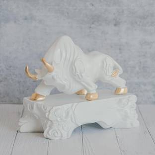 DekSpace The Bull with The Rage with Stand White Decorative Showpiece  -  5 cm