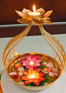 Cozzy Dera Lotus Urli/Big Size /Super Quality Metal/30cm with multilayer leaves /Tabletop Decorative Showpiece  -  28 cm