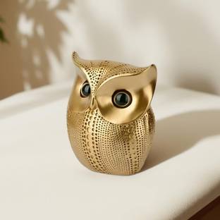 Royalbox Lucky Owl Resin Art Idol Figure Golden Owl Art Figure for Good Luck Statue Decorative Showpiece  -  14 cm