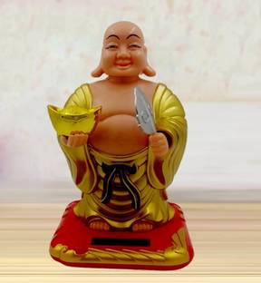 Aakriti PNOTED Solar Laughing Buddha Moving Head & Fan for Health Wealth & Prosperity Decorative Showpiece  -  13 cm