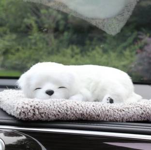 JUST MOD White Colour Sleeping Dog Toy For Car & Table Decorative Showpiece  -  26 cm