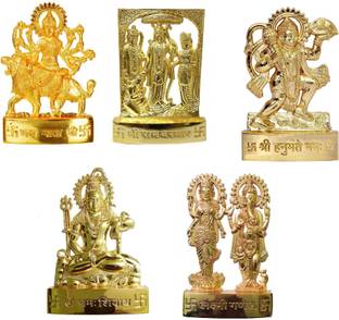 Shriram Traders Shriram Taders Maa Durga, Ramdarbar, Hanuman ji, Shankar ji And Standing Laxmi Ganesh ji combine set of Spiritual Religious Metal Gold Plated Statues (Standard Size) डेकोरेटिव शोपीस  -  10 cm