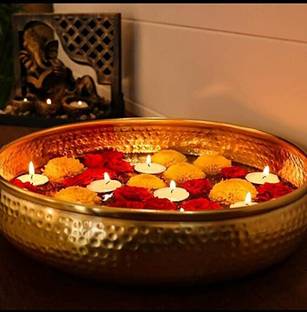 UniqueArt Round Hammered Traditional Potpourri Bowl Handcrafted Metallic Gold (12 inch) Decorative Showpiece  -  6 cm