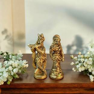 aakrati Lord Radha Krishna Statue Spiritual idols For Puja Vastu Religious Radha Kishan Pooja Gift item & Murti for Mandir Decorative Showpiece  -  7 cm