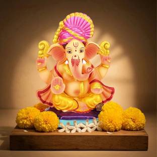 Cycle Pure 6 Inch Clay Ganesha | Water Dissolvable with 2 Agarbatti Pack Decorative Showpiece  -  15 cm