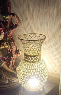 HARISHARNAM Crystal Table Lamp with Vase Shape and Gold Metal Base Decorative Showpiece  -  22 cm