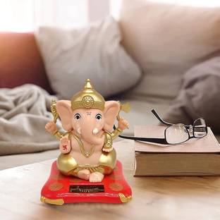welno international Solar Ganesha Statue for Car Dashboard- 12 cm (Plastic, Multicolor) Decorative Showpiece  -  12 cm