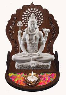 SHREE RAM IMPEX Polystone Shiv ji Murti 8 Inch Lord Shiva Statue with Wooden Mini Temple Decorative Showpiece  -  22 cm