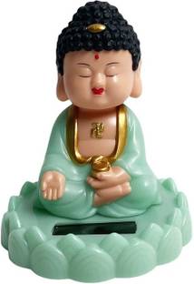 MAAGHI Green Buddha Figurine with Solar-Powered Nod for Peaceful Home, car decoration Decorative Showpiece  -  11 cm