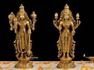 sudarshanarts 12" Brass Lakshmi Narayan Idol, Standing Vishnu Lakshmi Statue, Laxmi Narayana Decorative Showpiece  -  34 cm