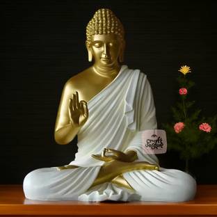 Vihaan Creation Buddha Statue, Gold and White, 15 Inch Sitting Position Decorative Showpiece  -  38 cm