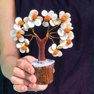 VIBESLE Natural Energized Gomti Chakra Tree - Gomati Chakra and Rudraksh Stone Crystal Decorative Showpiece  -  10 cm
