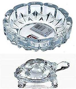 Gyanoday Creations Glass Crystal Tortoise with Pond Feng Shui Vastu Crafts Crystal Turtle with Plate, Best Gift for Career and Good Luck Plate Decorative Showpiece  -  5 cm