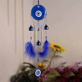 sculpmart Evil Eye 3 Bell WindChime"Pankh"WING Style Breeze on Every Wind Flow For Balcony Decorative Showpiece  -  58 cm
