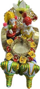 CROWN NIMREET Latest Laxmi Ganesh Hathi Rath With tea light candle holder for Diwali Pooja Decorative Showpiece  -  4 cm