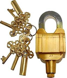 SMW Home Garden Brass Finish 6 Key Square Trick Puzzle Padlock with Keys Decorative Showpiece  -  10 cm
