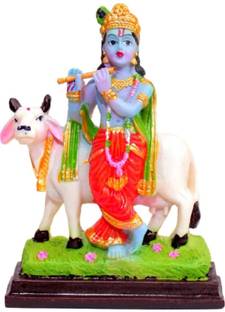 Love Kart Lord Krishna With Cow Murti Makhan Chor For Home Decor, Temple, Pooja, Gifting Decorative Showpiece  -  12 cm