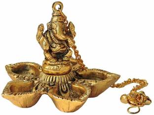 Koolwal craft Ganesh wall hanging diya with 5 wicks for home office and temple Aluminium Decorative Showpiece  -  7 cm
