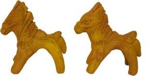 NAVIRA HANDICRAFT 2 Piece Clay Chetak Horse Figure Traditional Terracotta Ramdev Horse Idol Decorative Showpiece  -  14 cm