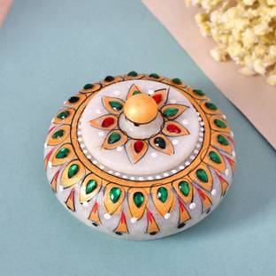 Craftam Meena Work Marble Sindoor Dani, Kumkum Bharani Box Decorative Showpiece  -  5 cm
