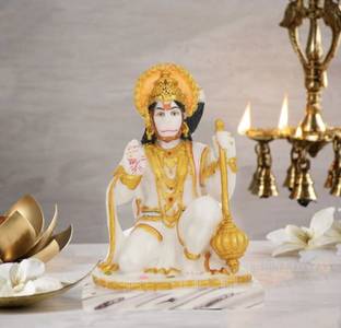 krishnagallery1 WG Hanuman Ji Statue Murti Marble Finish , Hanuman Idol , Ram darbar Hanuman , Decorative Showpiece  -  23 cm