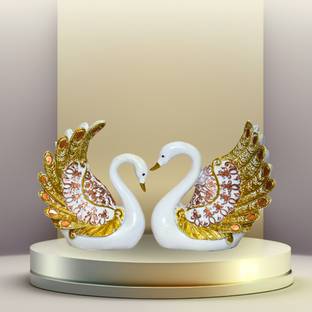 Miss Peach Handicrafted Resin "Eternal Grace: Set of 2 Swan Serenity Showpiece"for Home Decorative Showpiece  -  21 cm