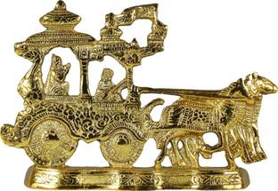DreamKraft Gold Plated Antique Arjun and Shree Krishna Rath Chariot Horses Showpiece Decorative Showpiece  -  23 cm