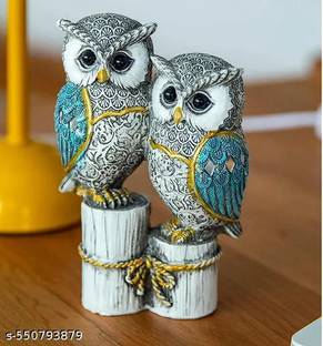 Craftpitaraa Cute Resin Joint Owl Sculpture, Vintage Sculpture Tabletop Crafts Figurines Decorative Showpiece  -  16 cm