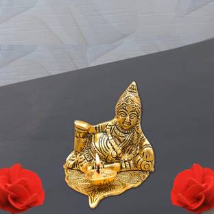 Kitlyn Kuber Idol With Diya on Pipal Leaf, Kubera for Maha Dosh Nivaran Prosperity Brass Table Diya