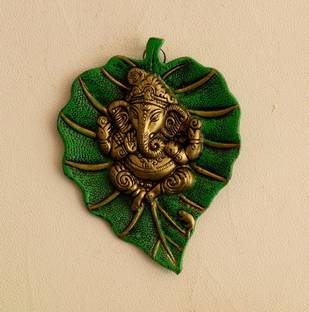 eCraftIndia Lord Ganesha on Green Leaf Decorative Showpiece  -  15.24 cm