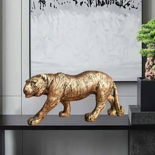 Garden Deco Tiger Sculpture Statue Golden (Set of 1, Left Side FACE) Decorative Showpiece  -  15.24 cm