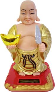 Devazone Solar-Powered Laughing Buddha Figurine | Feng Shui Wealth & Prosperity Kubera Decorative Showpiece  -  13 cm