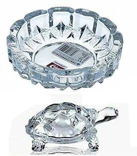 Sheela Enterprises Creative Handicraft - Crystal Fengshui Lucky Tortoise With Tray Decorative Showpiece  -  7 cm