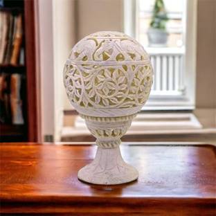 Pooja Creation Hand Carved Candle Holder Tea Lights Lamps Soapstone Carving Lattice Design Ball Decorative Showpiece  -  12 cm