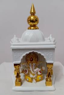 Tagon Ganesh ji Idol with White Acrylic Car Ganesh Mandir For Home & Car Dashboard Decorative Showpiece  -  6 cm
