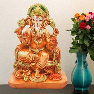 Real Craft Hand-Painted Shree Ganesh Murti - Grace Your Space Decorative Showpiece  -  15 cm