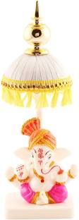 jagriti enterprise Marble Resin Lord Ganesha Idol With umbrella showpiece for car Dashboard,Gifts Decorative Showpiece  -  6.75 cm
