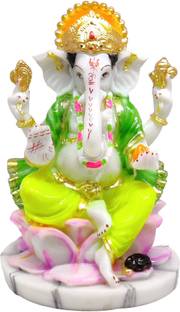 G LOOKS Ganesha Marble Dust Statue/ Ganpati Murti/ Vinayaka Idol for Temple (9 Inch) Decorative Showpiece  -  23 cm