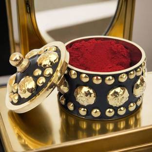 Koil Brass Sindoor Dibbi:Brass Kumkum Box, Sindoor Dani Fancy Sindoor Dibbi Decorative Showpiece  -  5 cm
